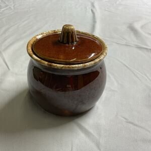 HULL POTTERY BROWN DRIP SUGAR BOWL WITH LID Oven Proof Made In USA EUC Vintage